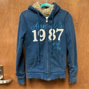 Vintage Y2K Aeropostale Sherpa faux fur lined full zip hoodie size M preppy